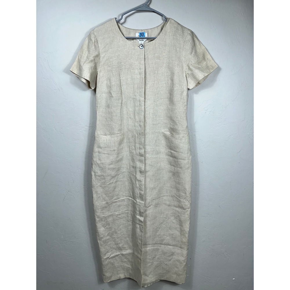Talbots Petite Linen Dress Womens Size 10 Beige Short‎ Sleeve Career